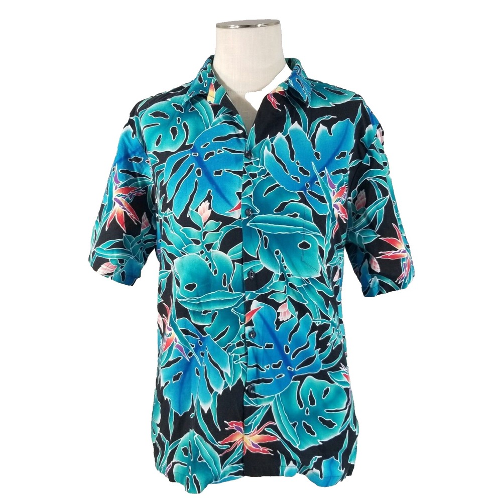Hilo Hattie Hawaiian shirt men's XL extra large blue floral short sleeve cotton